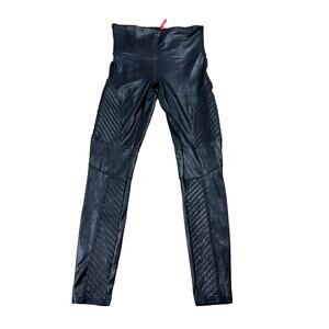 SPANX Faux‎ Leather Gunmetal Moto Leggings Size Large Ankle Length Boho Chic